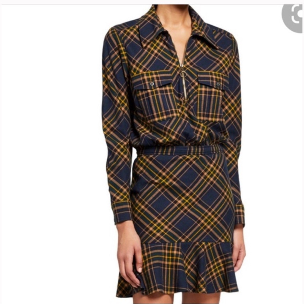 Veronica beard navy Plaid Long Sleeve Roberta Dress 2 NWT